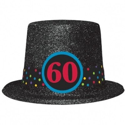 Top Hat-60th Birthday-Plastic-w/Glitter