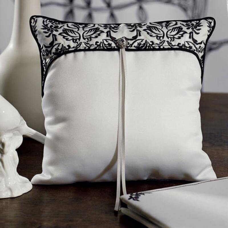 Ring Pillow-Black and White Damask-1pkg-7&quot;