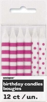 Candles-Dots &amp; Stripes-Pink- 12pk