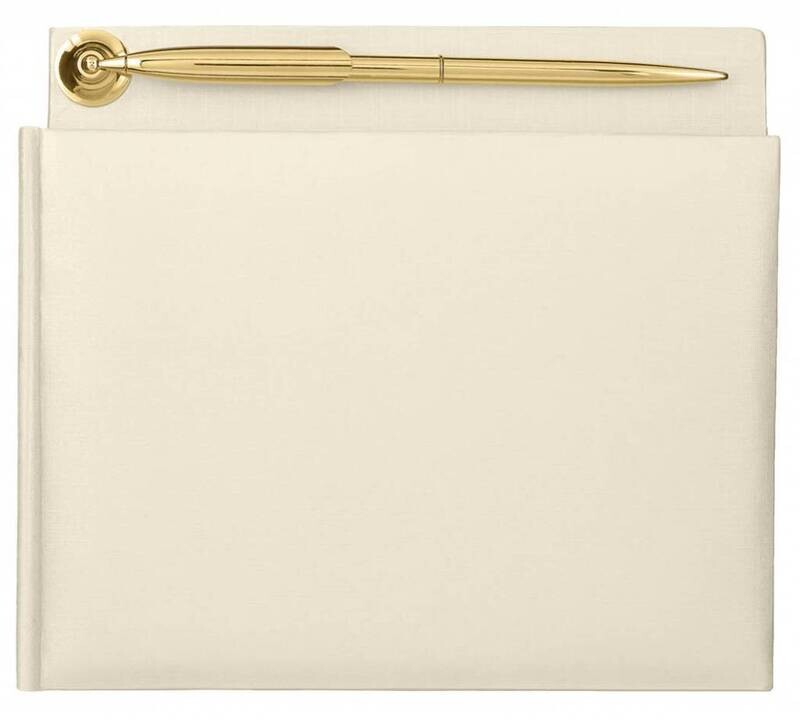 Guest Book-Ivory-Pearlized Paper-w/Gold Electroplared Pen