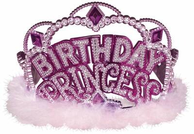 Tiara Princess Electroplated Plastic w/Marabou