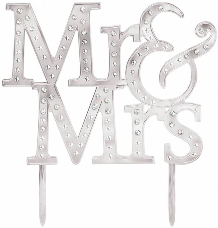 Cake Topper-Silver Metal-Mr an Mrs.