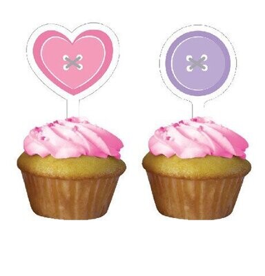 Cupcake Toppers-Cute as a Button Girl-12pkg