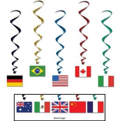 Danglers-Foil Swirl-International Flags-5pkg-3.2ft