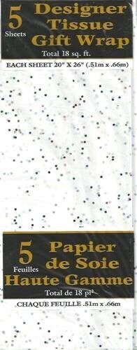 Tissue Gift Wrap- Multi Color Glitter- 5 Sheets (20&quot;x26&quot; Each)