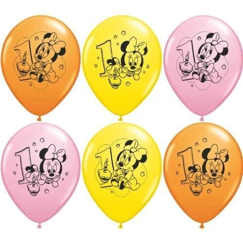 Latex Balloons-Minnie Mouse 1st Birthday-6pkg-12&quot;