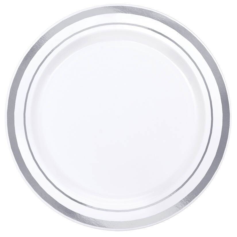 Plates-Premiun-Bev-Wh/Silver-20pkg-Plastic