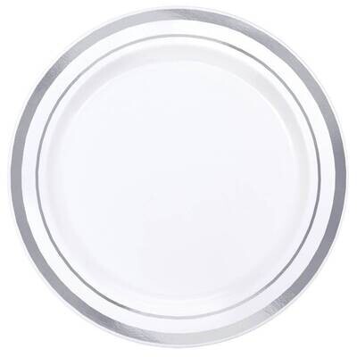 Plates-Premiun-Bev-Wh/Silver-20pkg-Plastic