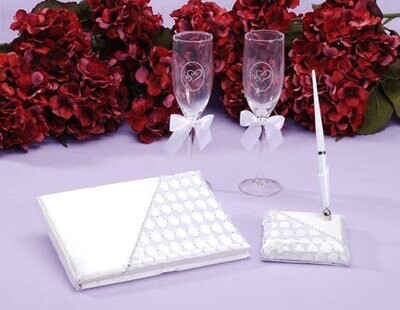 Bridal Guest Book, Pen &amp; Glasses Set-4pk