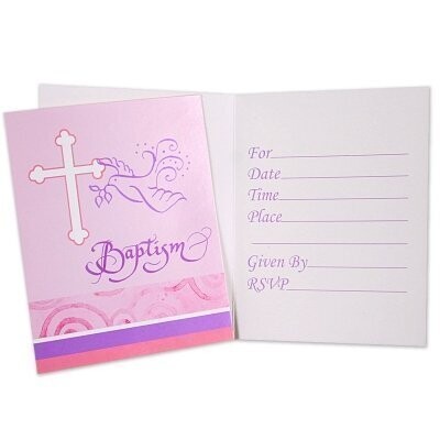 Invitations-Faithful Dove Pink Baptism-8pk