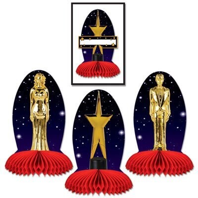 Centerpiece Kit-Honeycomb-Awards Night Statuette-3pkg-5.25&quot;