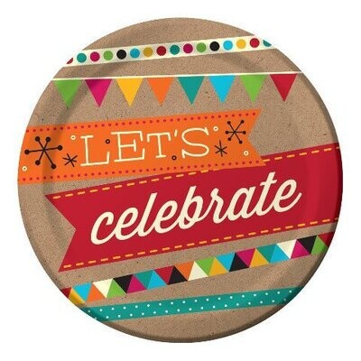 Plates-BEV-Birthday Kraft-8pkg-Paper - Discontinued