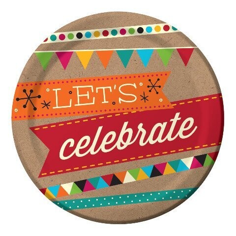 Plates-BEV-Birthday Kraft-8pkg-Paper - Discontinued