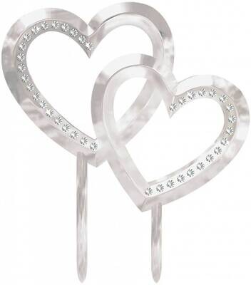 Cake Topper-Double Heart-Electroplated Plastic-w/Gems-5&#39;&#39;