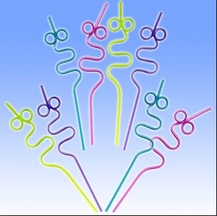 Plastic Straws- Assorted Colour Squiggle- 8pk/11&quot;