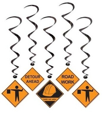 Danglers-Foil Swirl-Assorted Construction Signs-5pkg-3.4ft