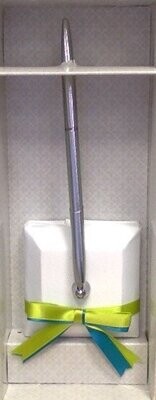 Pen Set-Lime Green/Blue Ribbon Sq-Silver-7.5&#39;&#39; x 3.5&#39;&#39;
