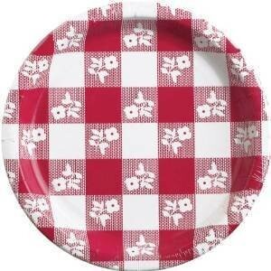 Plates-BEV-Red Gingham-25pkg-Paper (Discontinued)