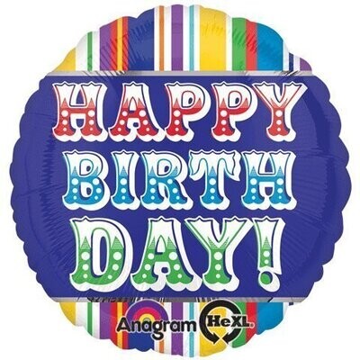 Foil Balloon - Happy Birthday Stripes - 18" Foil Balloon - Happy Birthday Stripes - 18"