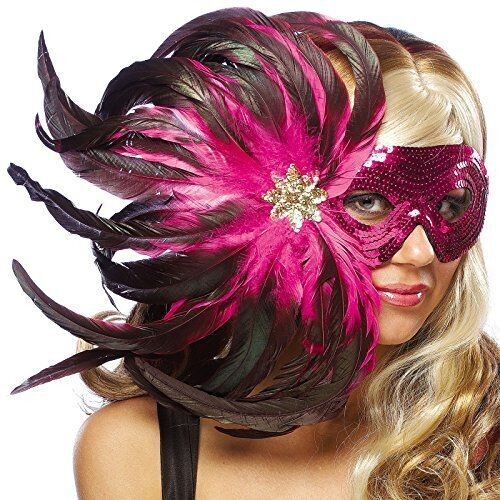 Mask-Black Fuchsia-w feather