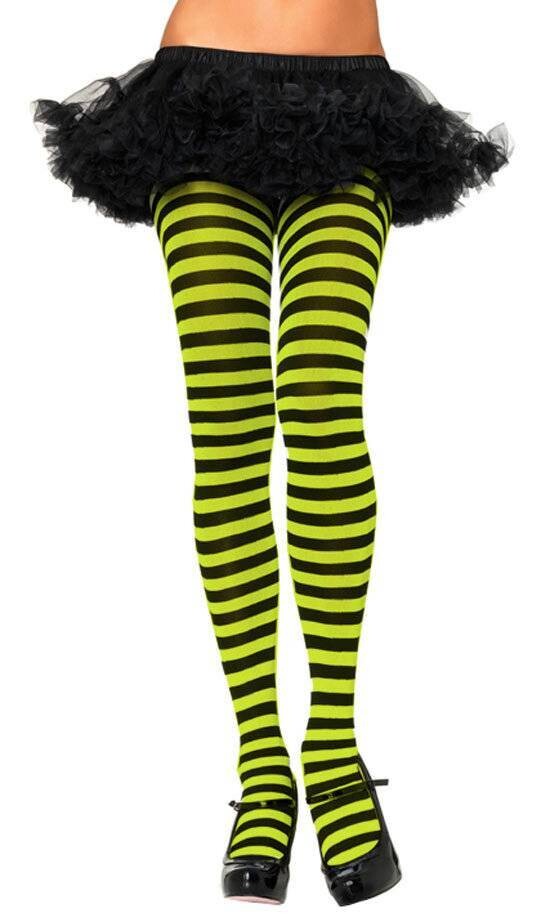 Costume Accessory-Striped Pantyhose-Neon/Green/Black-1pkg