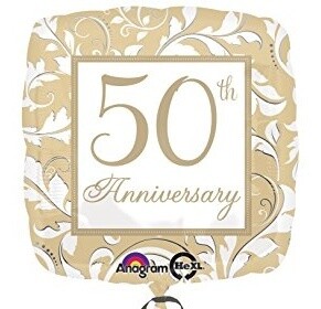 Foil Balloon - Gold Scroll 50th Anniversary - 18&quot;