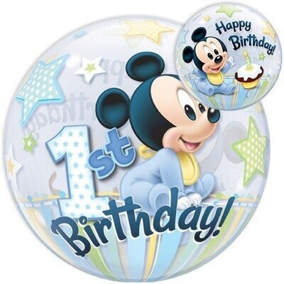 Plastic Bubble Balloon-Mickey Mouse 1st Birthday-1pkg-22&quot;
