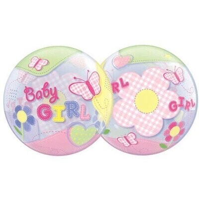 Plastic Bubble Balloon-Baby Girl Butterflies-1pkg-22&quot;