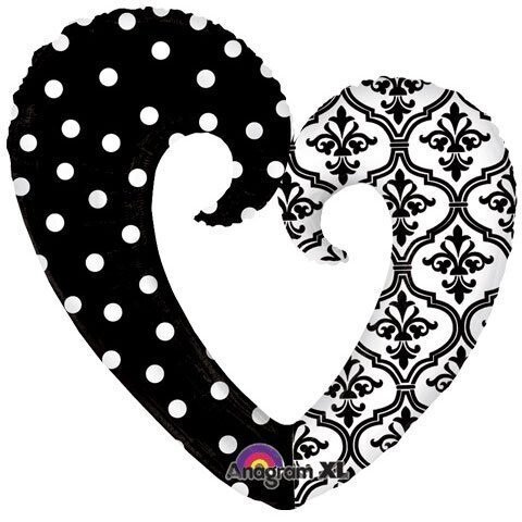Foil Balloon - Damask and Dots Heart - 32&quot;x30&quot;