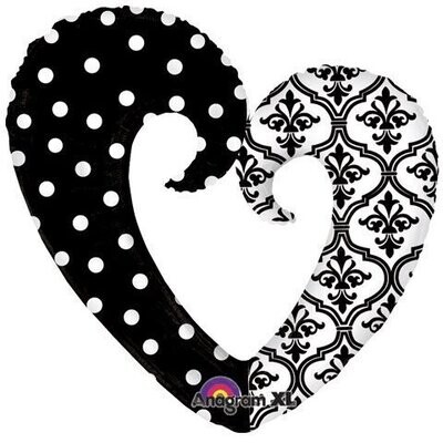 Foil Balloon - Damask and Dots Heart - 32"x30" Foil Balloon - Damask and Dots Heart - 32"x30"