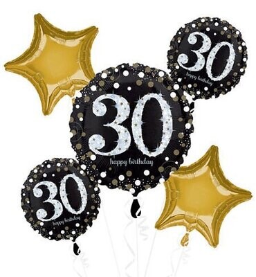 Foil Balloon Bouquet - 30th Birthday Sparkle - 5 pk - 2.3ft