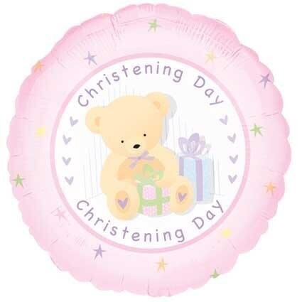 Foil Balloon - Pink Christening Day Bear - 18&quot;
