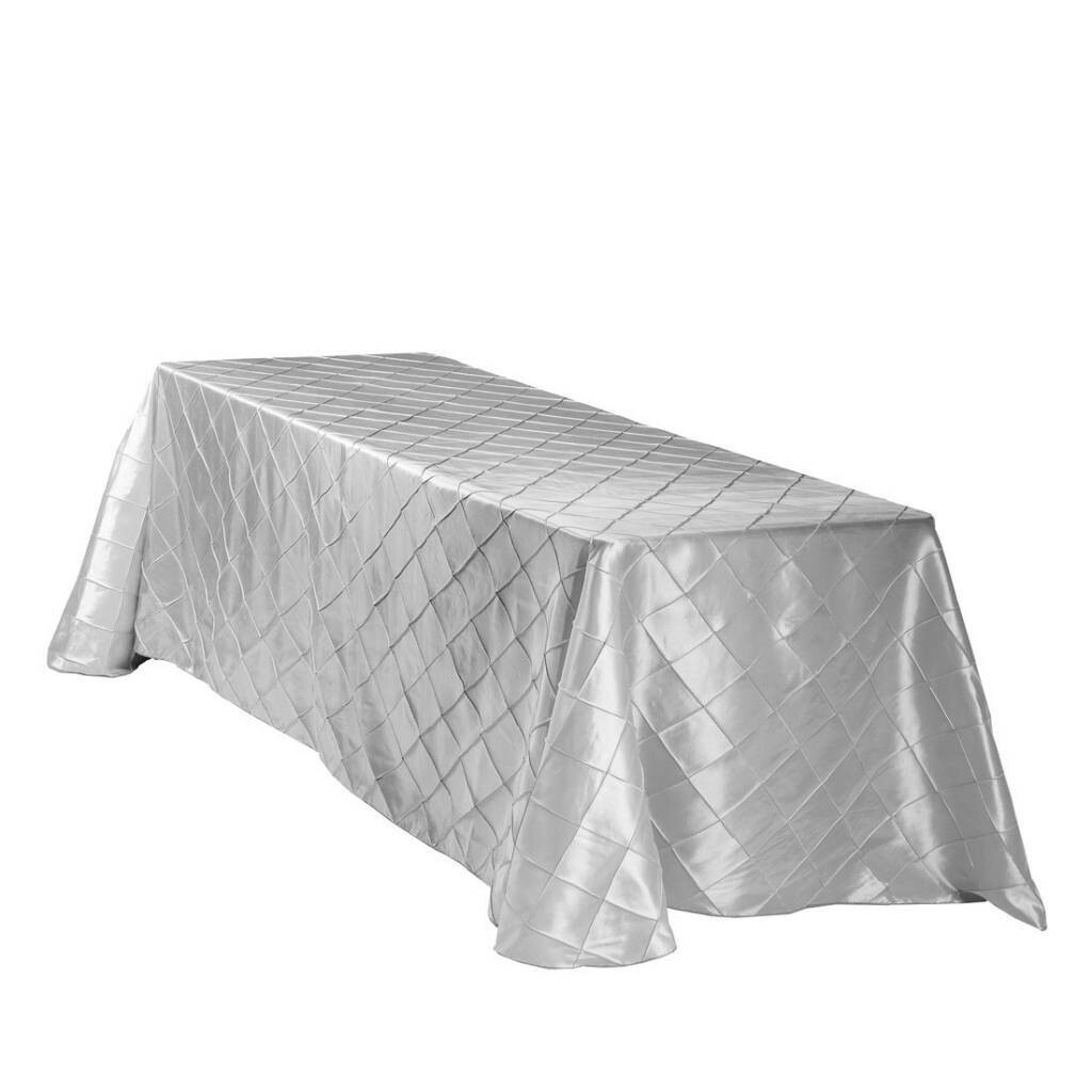 Rental-Rectangular table Cloth-Pintuck Silver-90&#39;&#39;x156&#39;&#39;-1Day