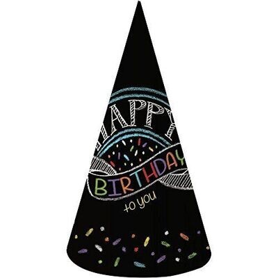 Hats-Cone-Chalk Birthday-8pk-Paper