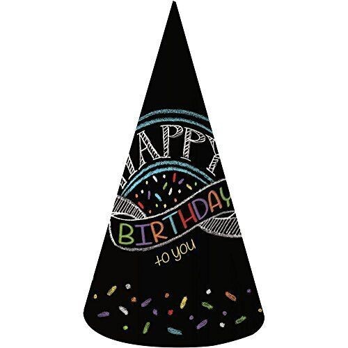 Hats-Cone-Chalk Birthday-8pk-Paper