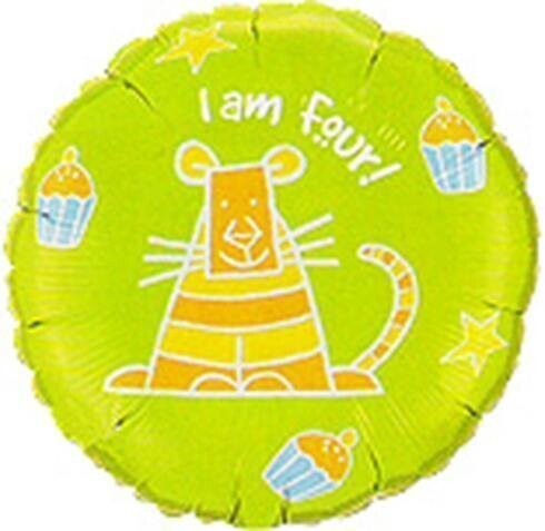 Foil Balloon - I Am Four Party Cat - 18&quot;