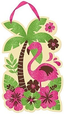 Sign-Large Glitter Palm Tree and Flamingo-20&#39;&#39;x13&quot;