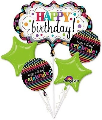 Foil Balloon Bouquet - Colorful Happy Birthday! Celebrate! - 5 Balloons - 2.25ft Foil Balloon Bouquet - Colorful Happy Birthday! Celebrate! - 5 Balloons - 2.25ft