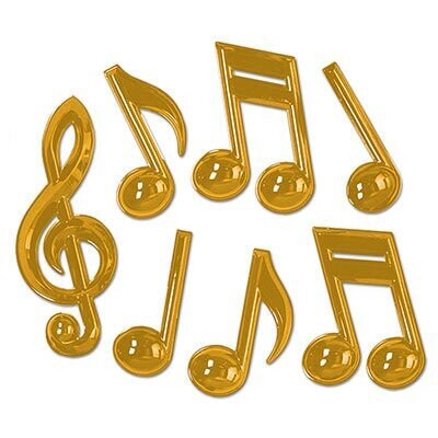 Gold Musical Notes-Plastic-7pkg-13&quot;-22&quot;