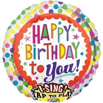 Foil Balloon - Singing - Happy Birthday to You Dots - 28&quot;
