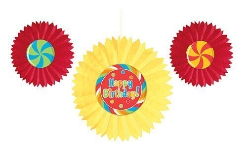 Tissue Fans- Happy Birthday- 3pk/12&quot; &amp; 8&quot;