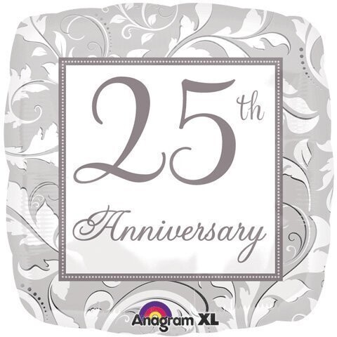 Foil Balloon - Silver Scroll 25th Anniversary - 18&quot;