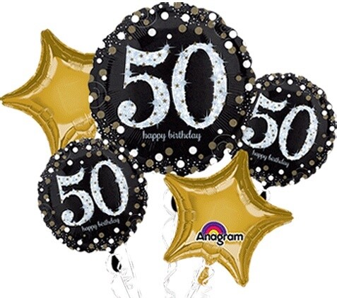 Foil Balloon-5pc Bouquet-Sparkling &quot;50th&quot; Birthday
