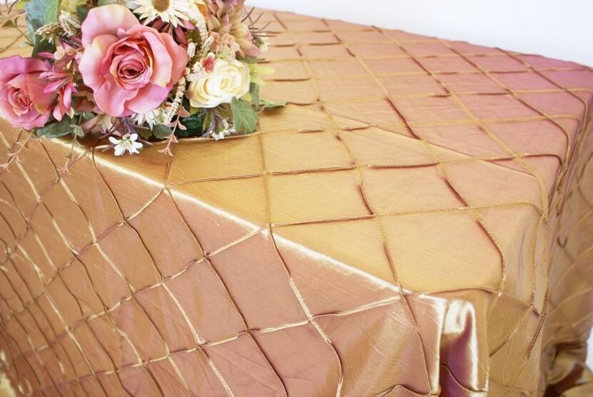 Rental-Rectangular table Cloth-Pintuck Gold-90&#39;&#39;x156&#39;&#39;-1Day