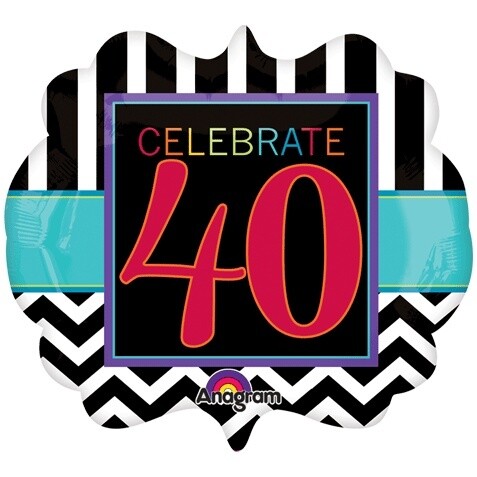 Foil Balloon - Celebrate 40 Chevron - 25&quot;x22&quot;