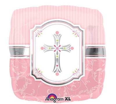 Foil Balloon - Pink Communion Cross - 18"