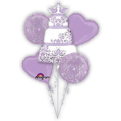 Foil Balloon Bouquet - Lilac Wedding Cake - 5 Balloons - 2.6ft Foil Balloon Bouquet - Lilac Wedding Cake - 5 Balloons - 2.6ft