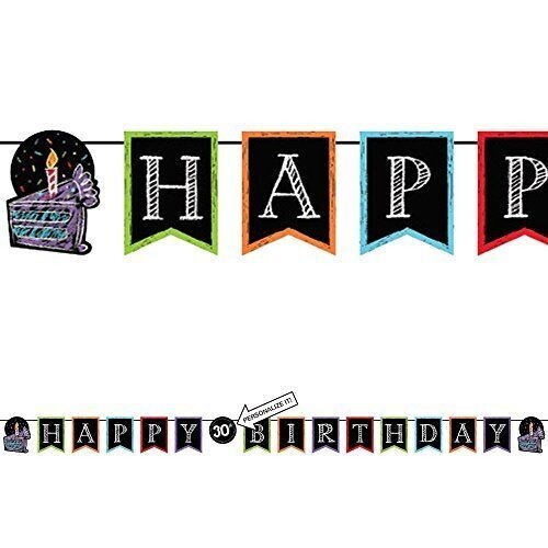Shaped Banner-Customizable-Chalk Happy Birthday-1pkg-6&quot;x9ft