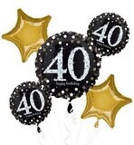 Foil Balloon Bouquet - 40th Birthday Sparkle - 5 Balloons - 2.3ft