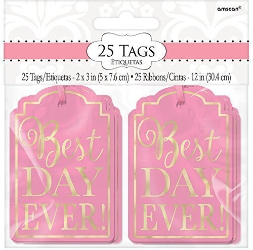 Tags-Best Day Ever-Light Pink and Gold-25Pk/2&quot; x 3&quot;